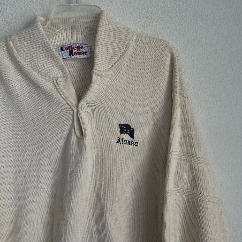 College House Half Button Alaska Cream Vtg 90s Pullover Sweater
